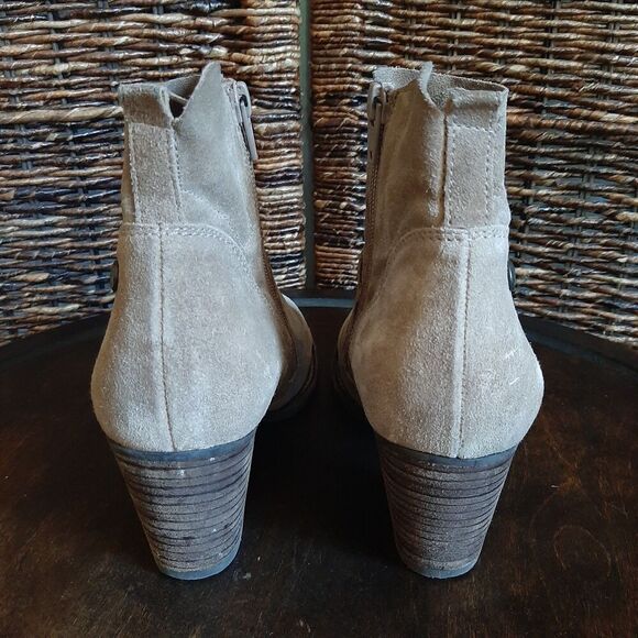 Paul Green Nora Suede Leather Ankle Boots Womens 7 4.5 Taupe Zip Heeled Booties - Picture 5 of 14